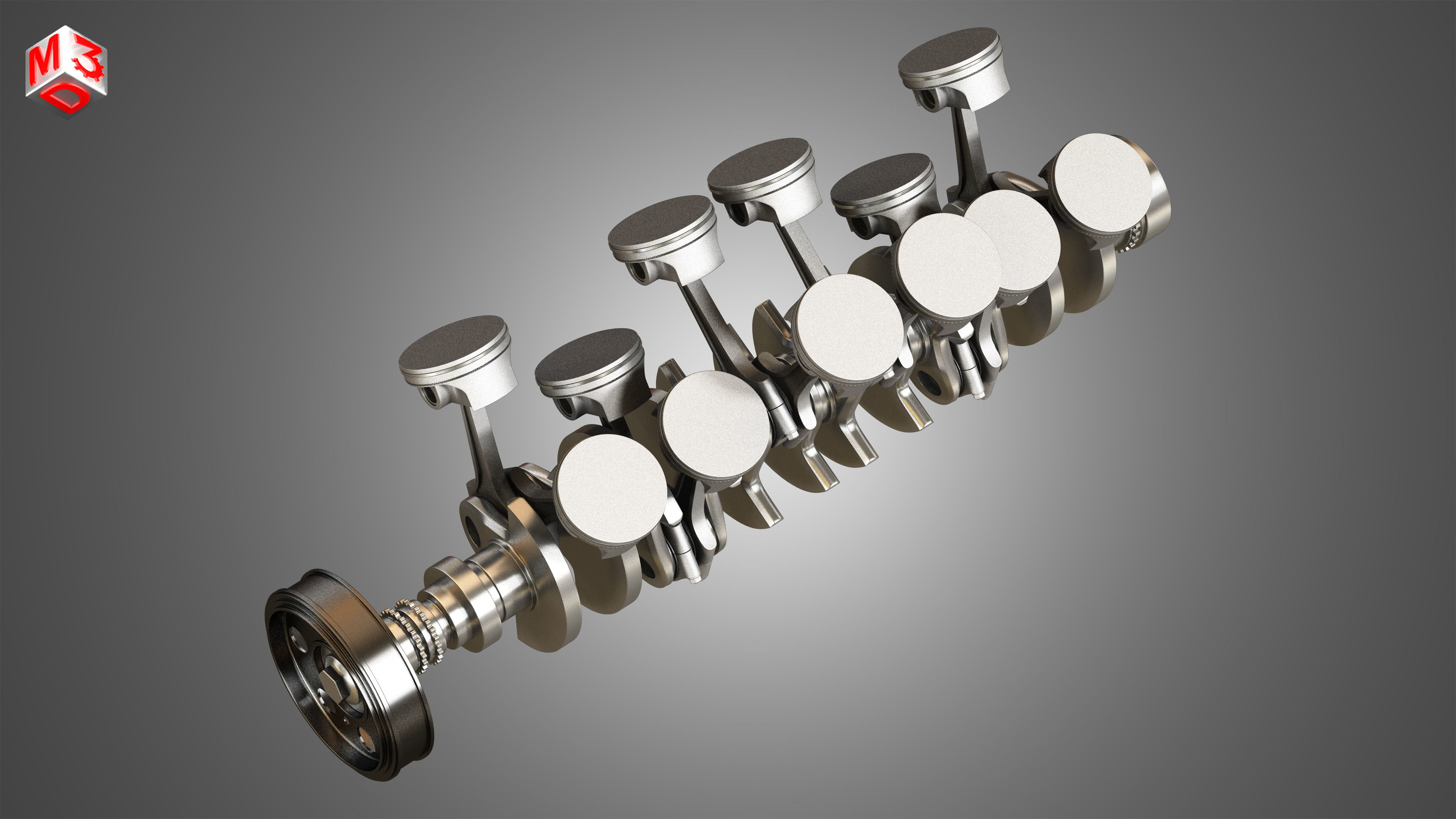 Crankshaft With Pistons - V12 Engine 3D model_7