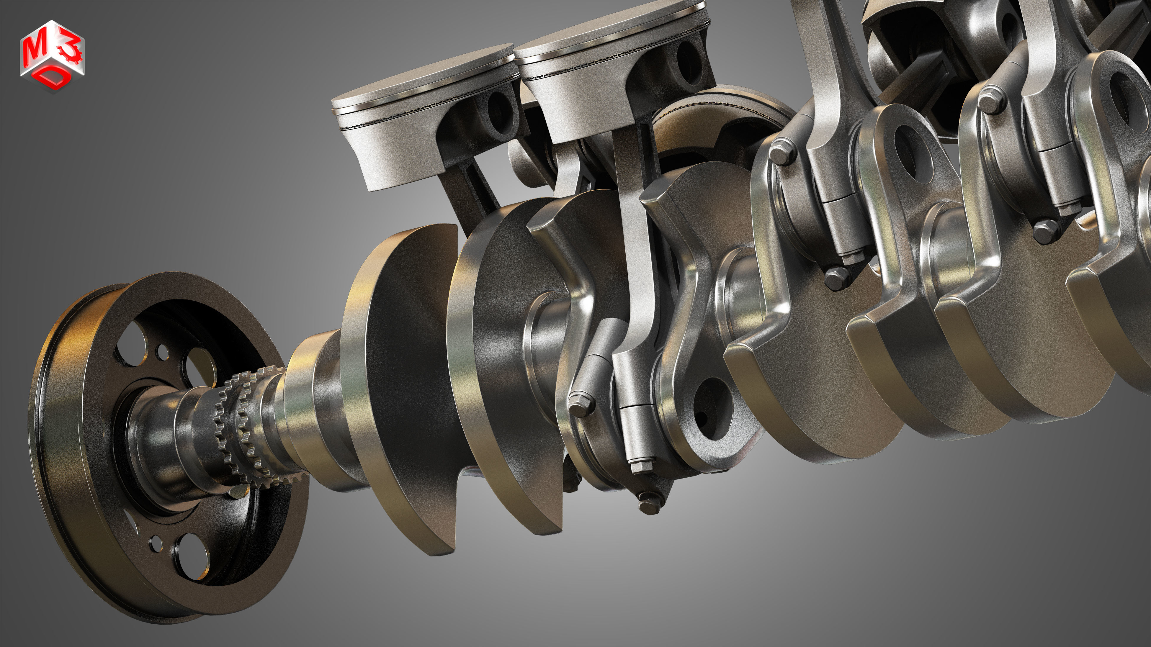Crankshaft With Pistons - V12 Engine 3D model_12