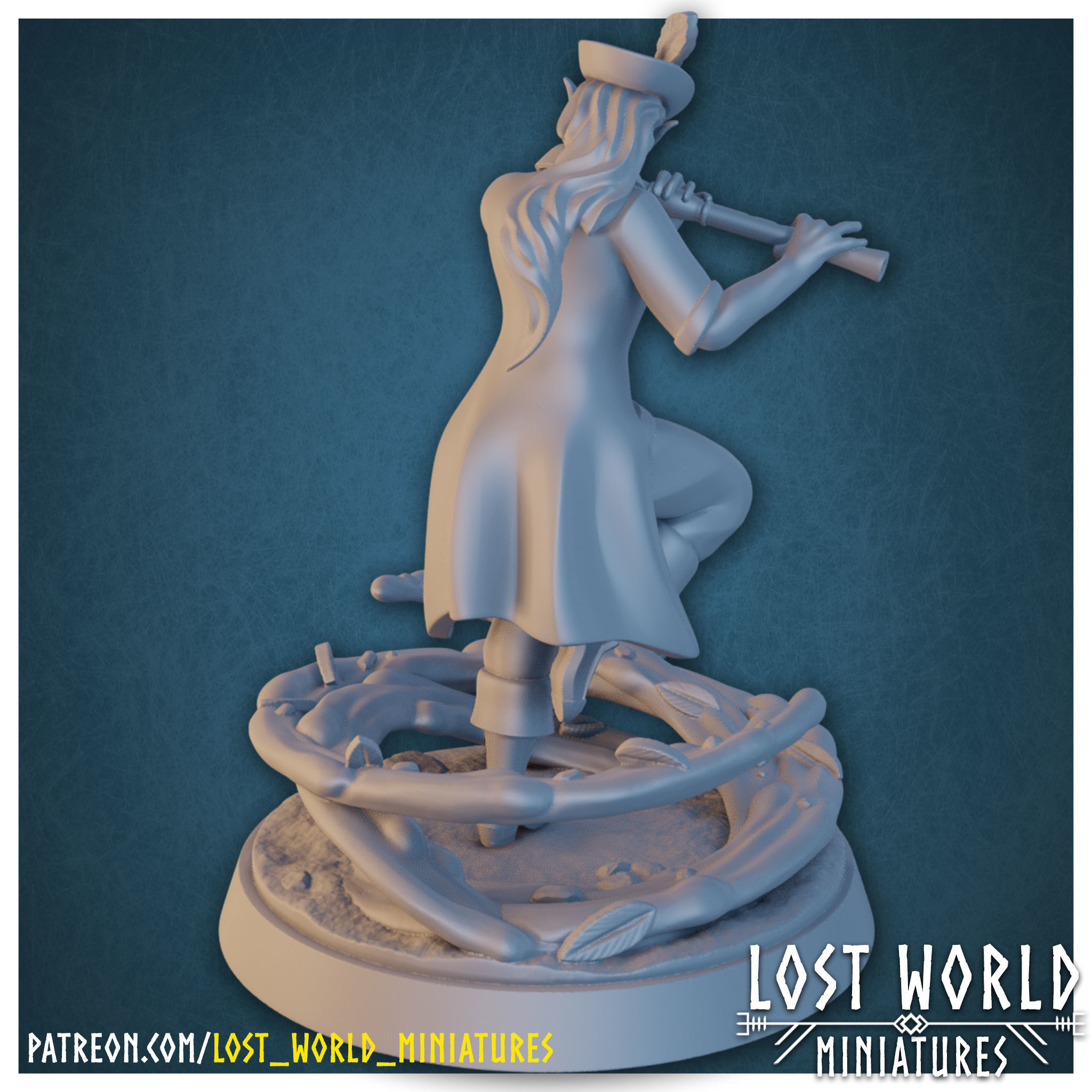 Elementalkin Bard - Air - Supported - Miniature 3D print model_1