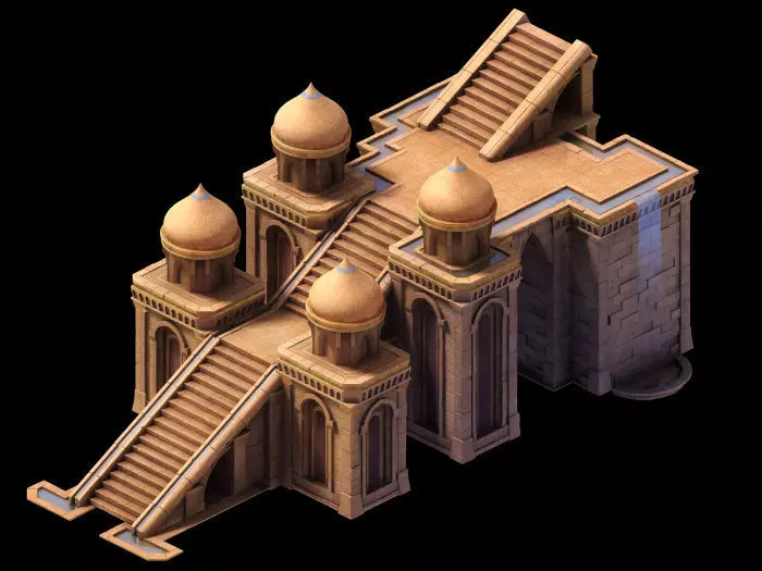 house egyptian structure with stairs leading up to it 3D model
