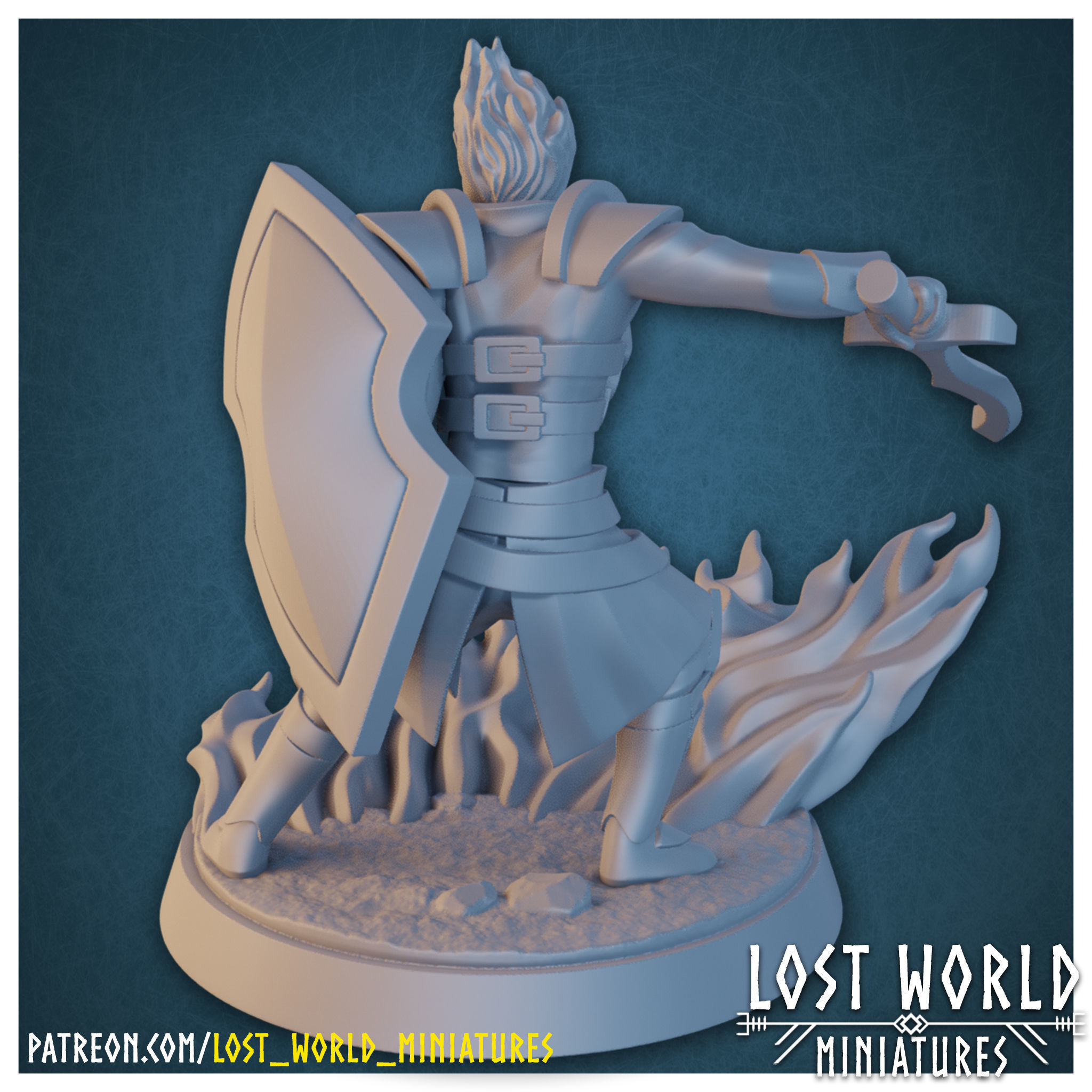 Elementalkin Fighter - Fire - Supported - Miniature 3D print model_1