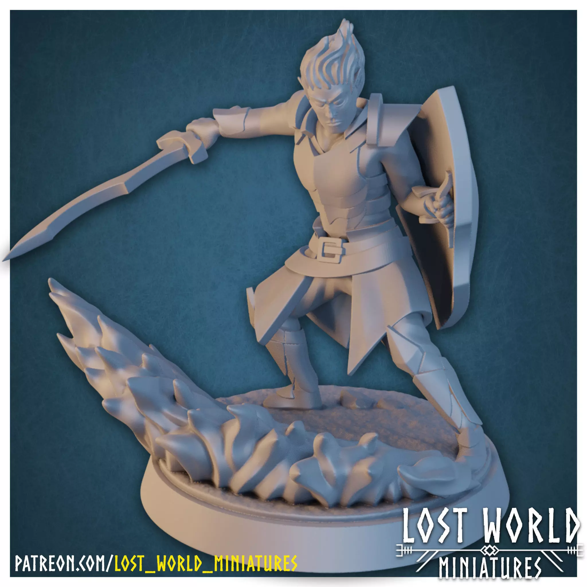 Elementalkin Fighter - Fire - Supported - Miniature 3D print model_0