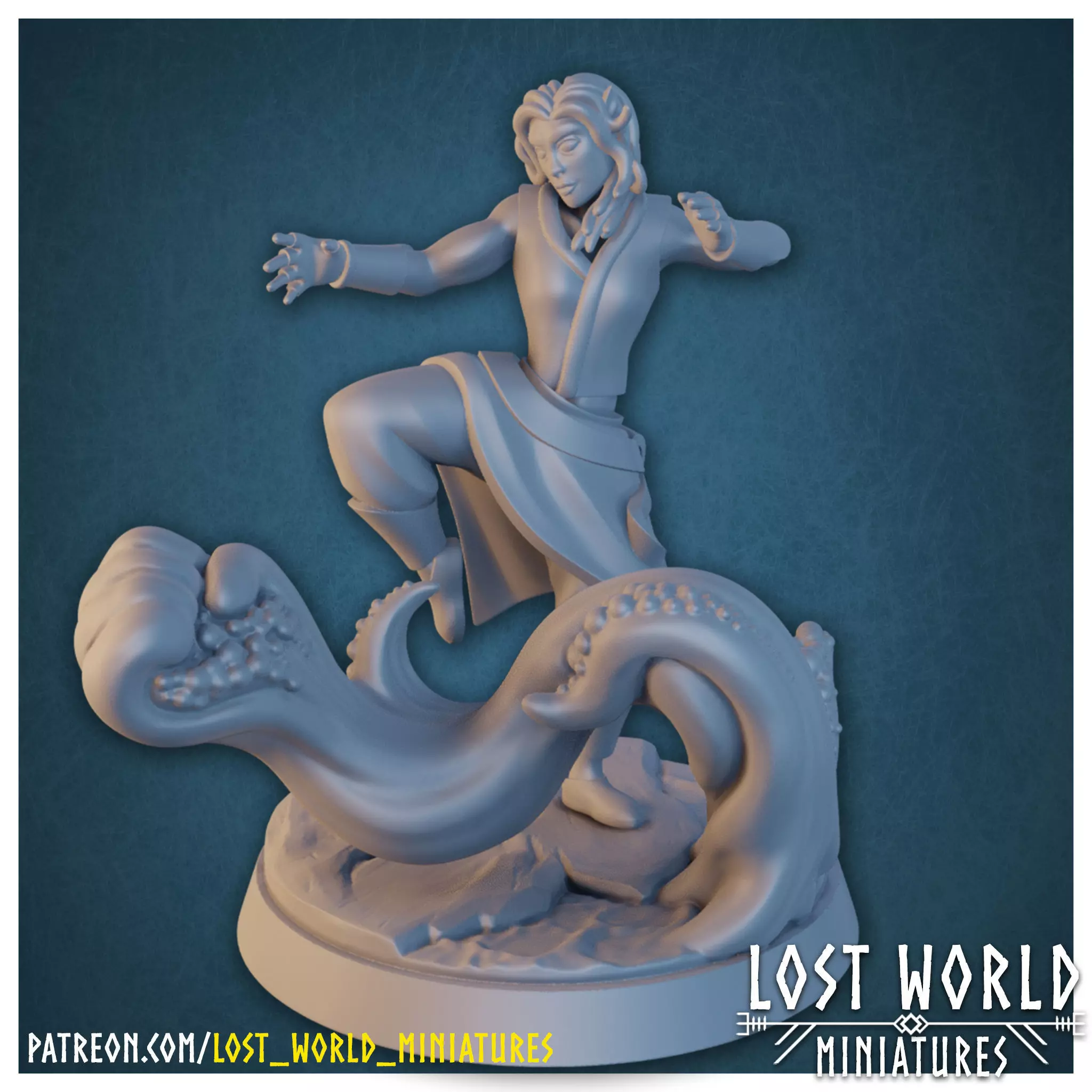 Elementalkin Monk - Water - Supported - Miniature 3D print model_0