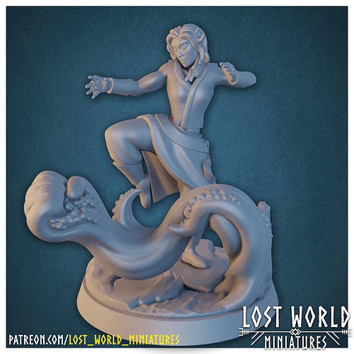 Elementalkin Monk - Water - Supported - Miniature  3D print model