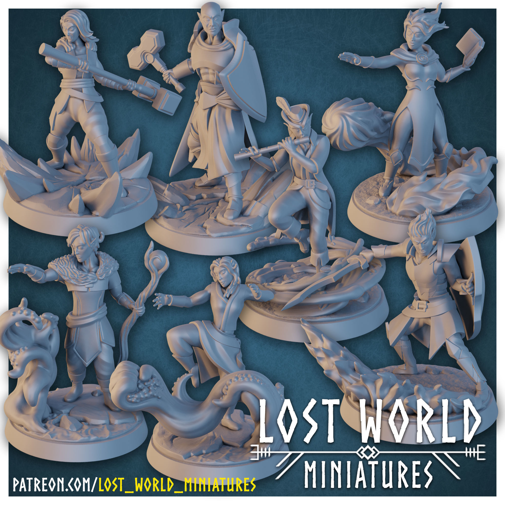 Elementalkin Monk - Water - Supported - Miniature 3D print model_2