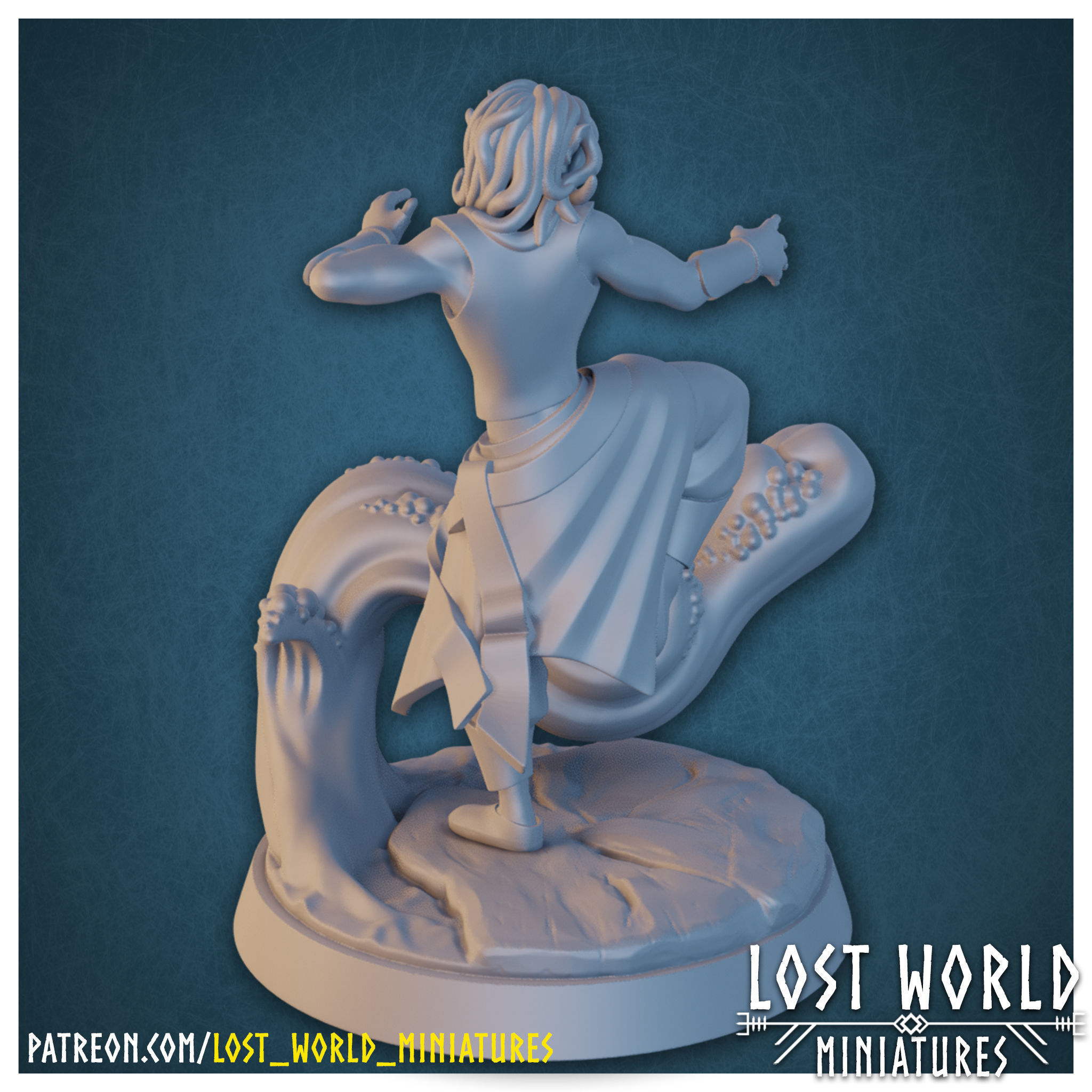 Elementalkin Monk - Water - Supported - Miniature 3D print model_1