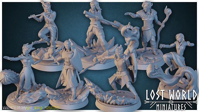 Elementalkin Miniatures set - Supported - Miniatures 3D print model