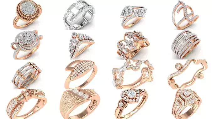 200 Fashionable cocktail bands rings  3D Model Collection