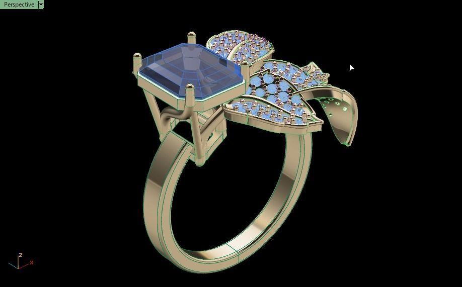 Emerald ring with leaves 3D print model_26