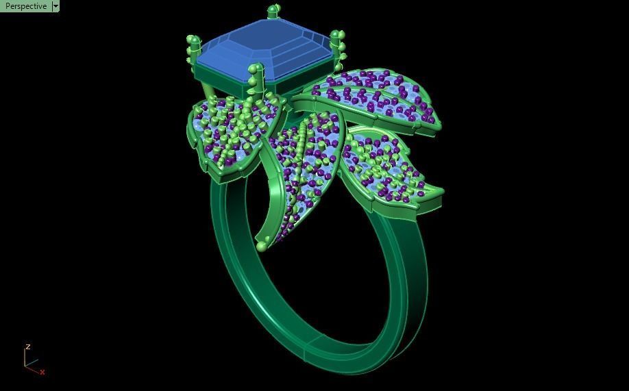 Emerald ring with leaves 3D print model_18