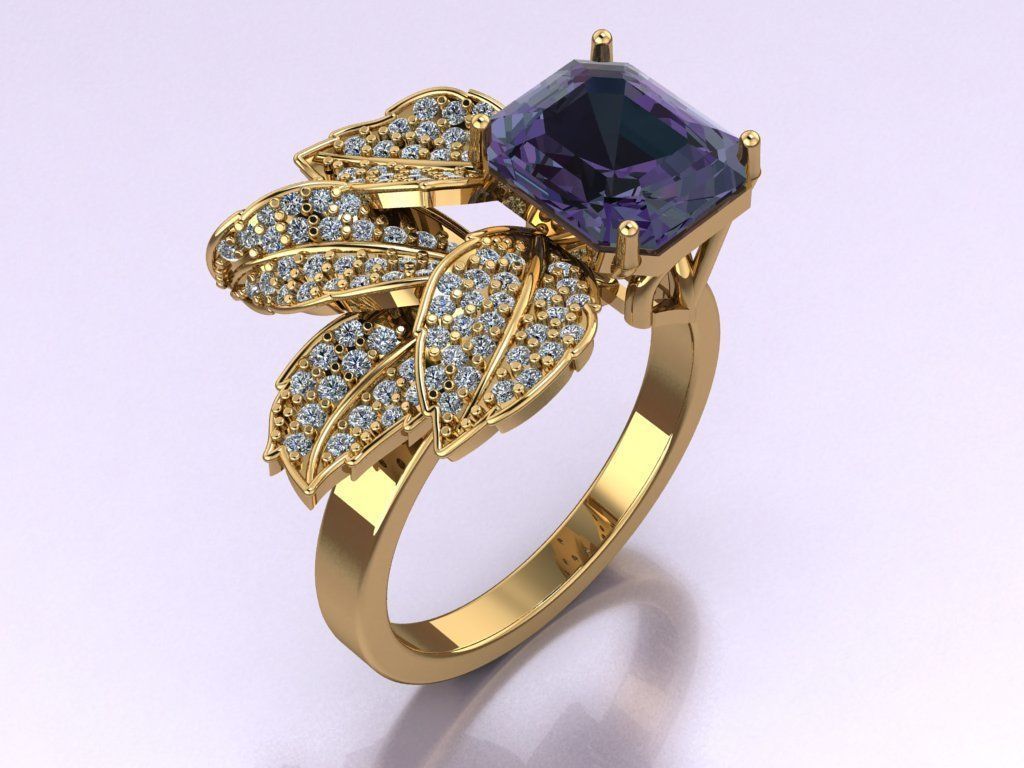 Emerald ring with leaves 3D print model_12