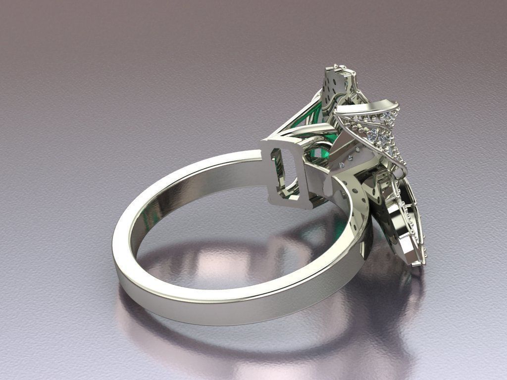 Emerald ring with leaves 3D print model_9
