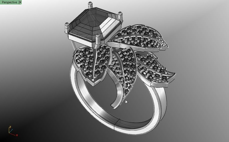 Emerald ring with leaves 3D print model_31