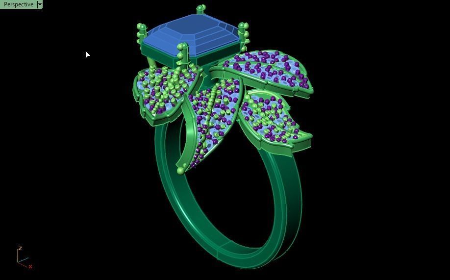 Emerald ring with leaves 3D print model_25