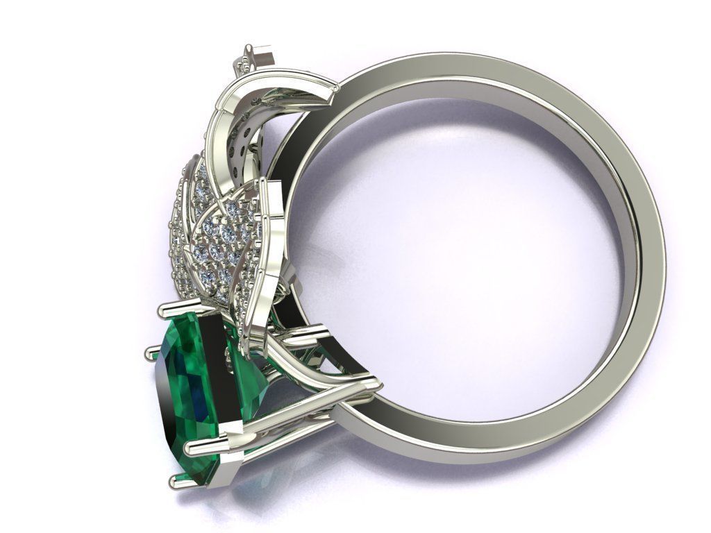 Emerald ring with leaves 3D print model_2
