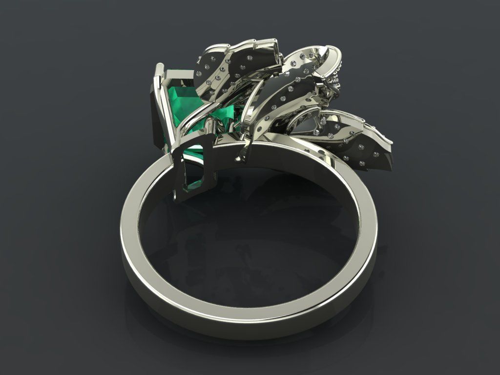 Emerald ring with leaves 3D print model_8