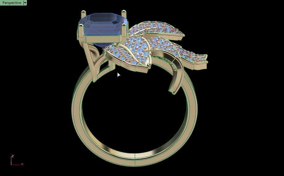 Emerald ring with leaves 3D print model_27