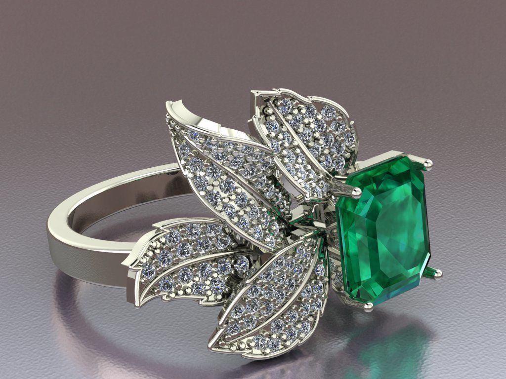 Emerald ring with leaves 3D print model_10