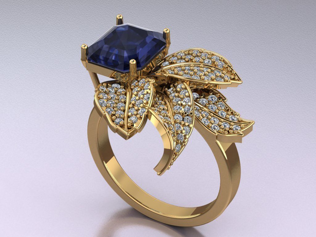 Emerald ring with leaves 3D print model_13