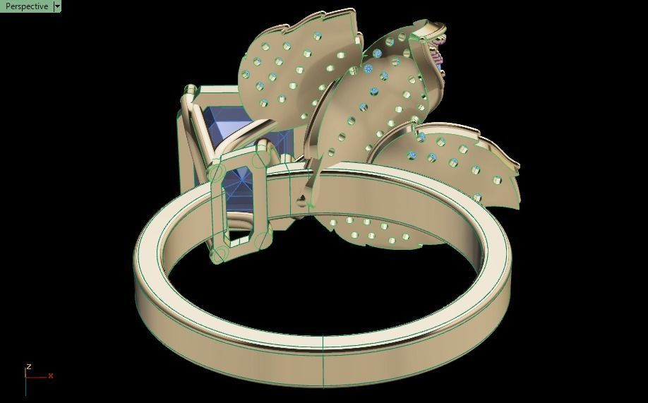 Emerald ring with leaves 3D print model_29