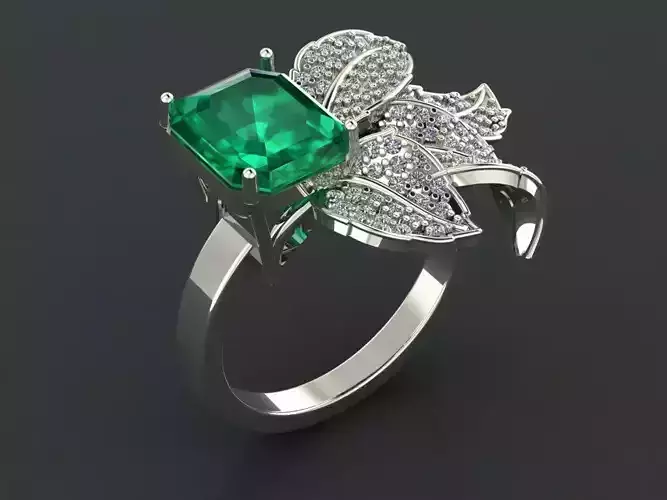Emerald ring with leaves 