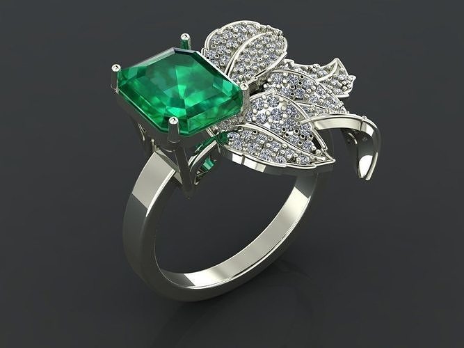 Emerald ring with leaves  3D print model
