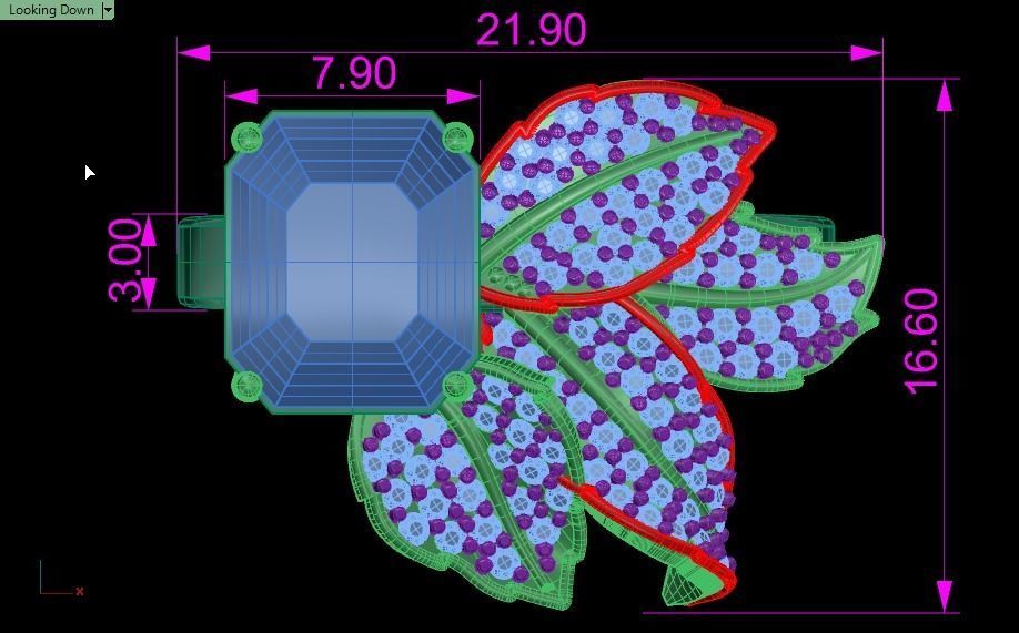 Emerald ring with leaves 3D print model_16