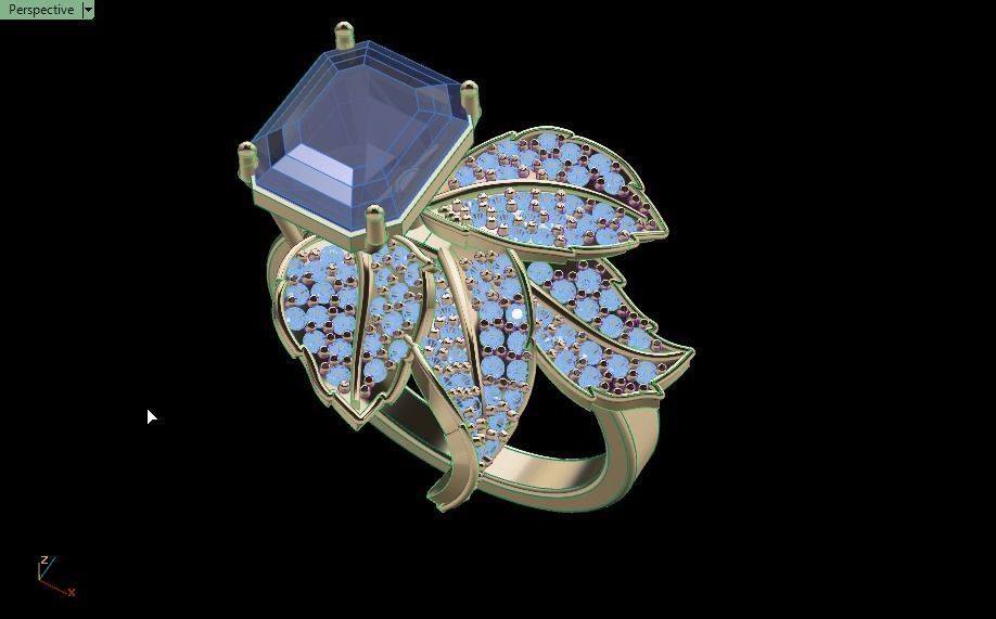 Emerald ring with leaves 3D print model_28