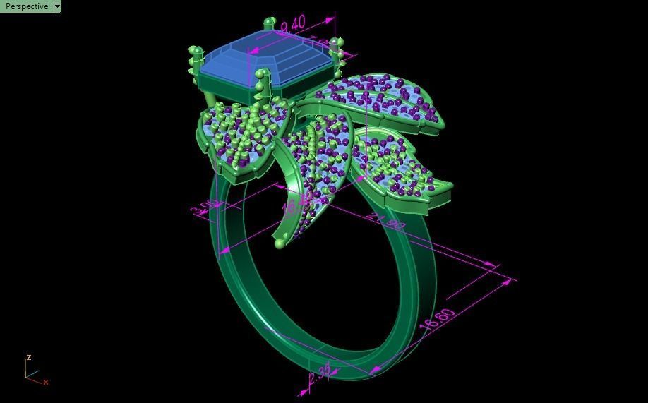 Emerald ring with leaves 3D print model_17
