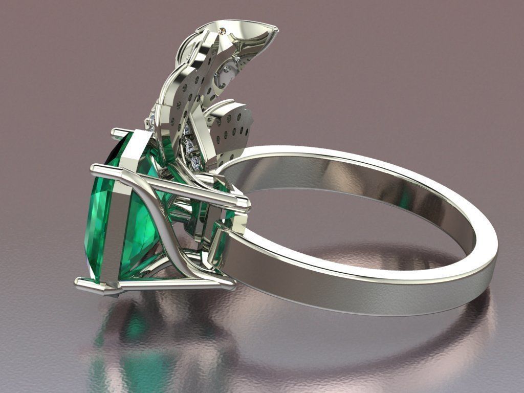 Emerald ring with leaves 3D print model_3