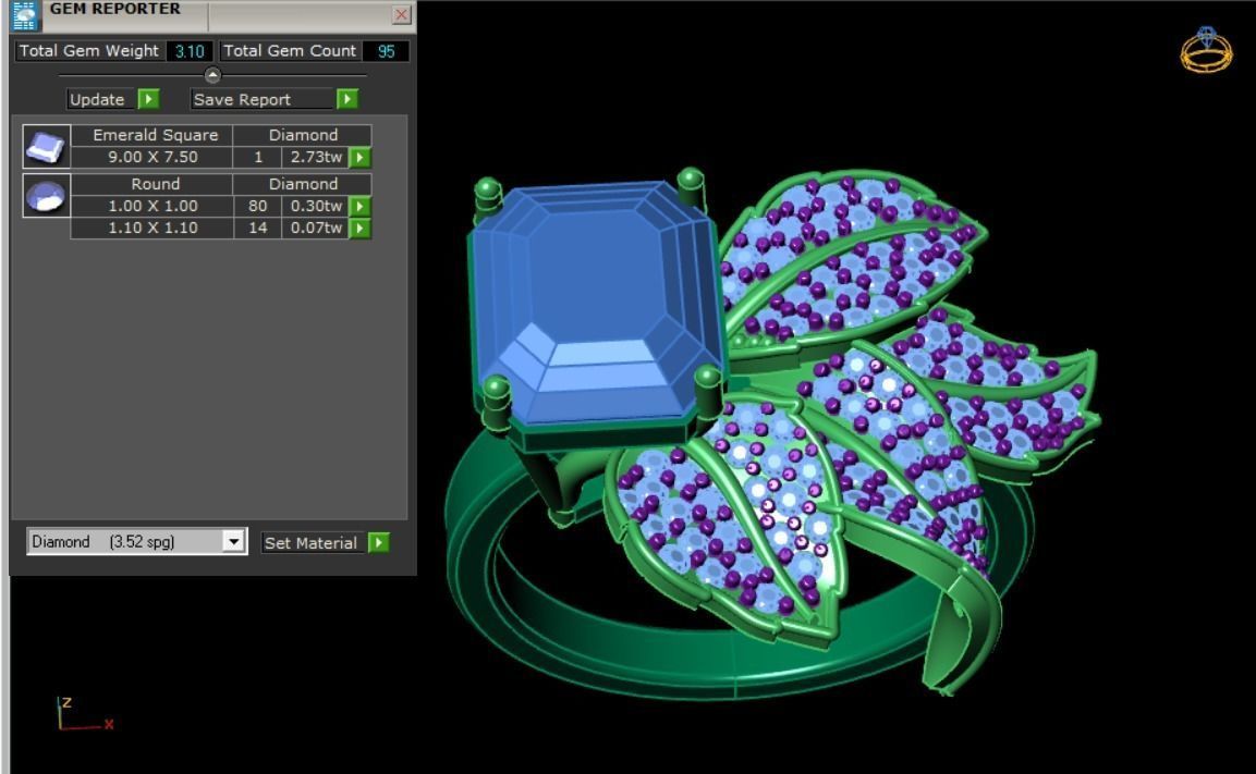 Emerald ring with leaves 3D print model_35