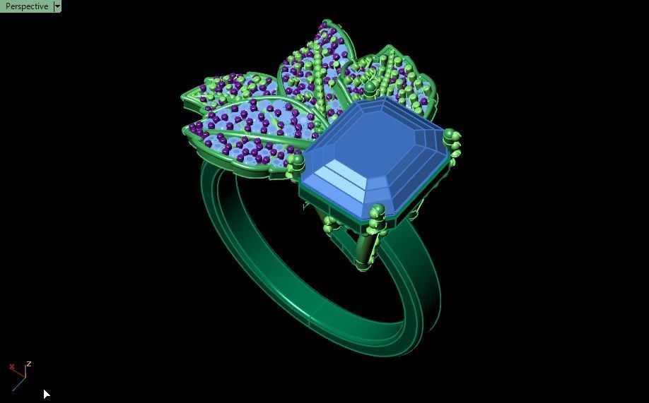 Emerald ring with leaves 3D print model_21