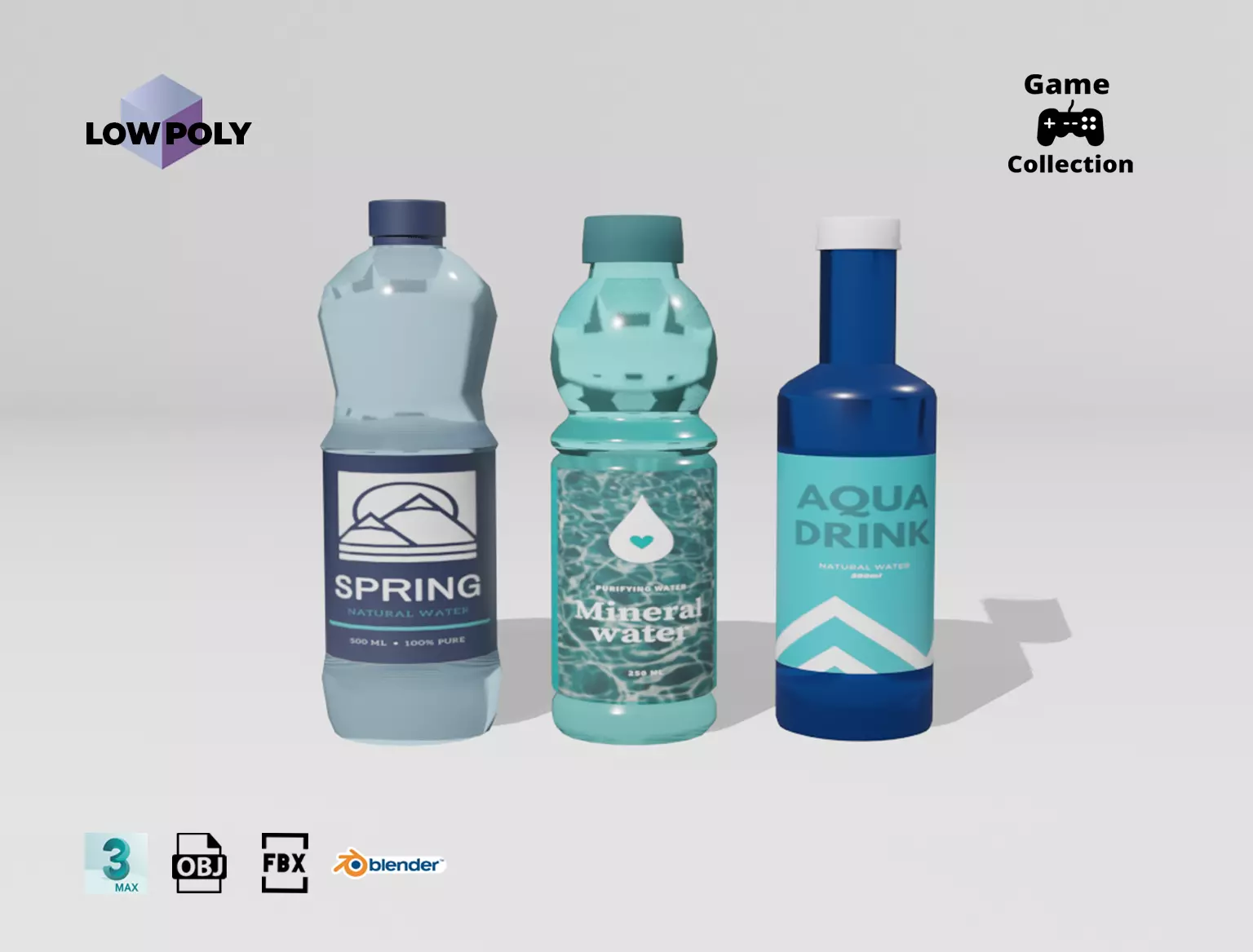 Bottles of water Low-poly 3D model_0