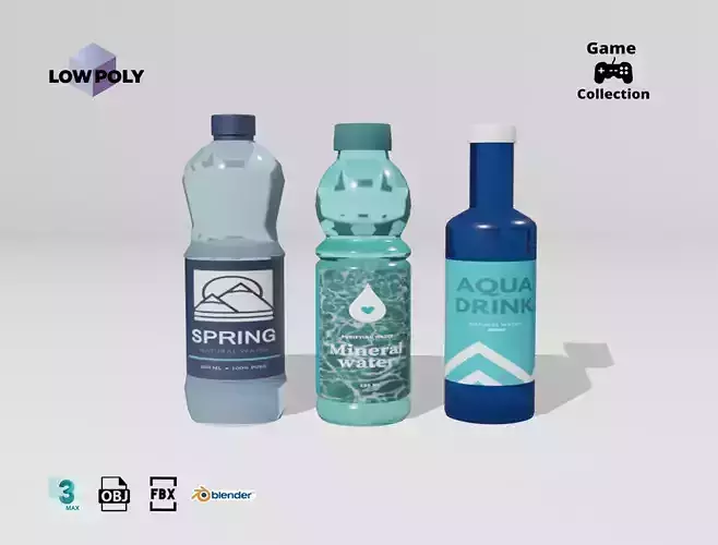 Bottles of water Low-poly 3D model