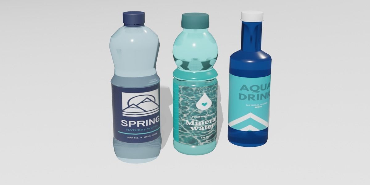 Bottles of water Low-poly 3D model_1