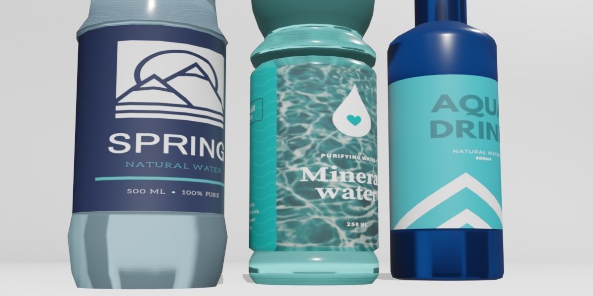 Bottles of water Low-poly 3D model_5