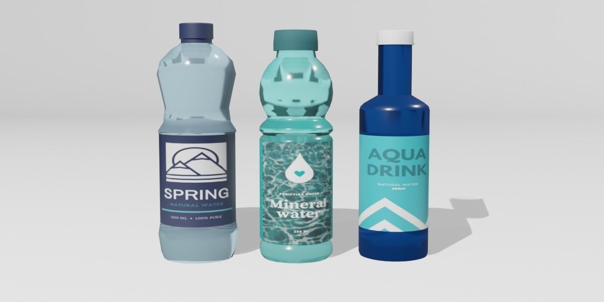 Bottles of water Low-poly 3D model_2
