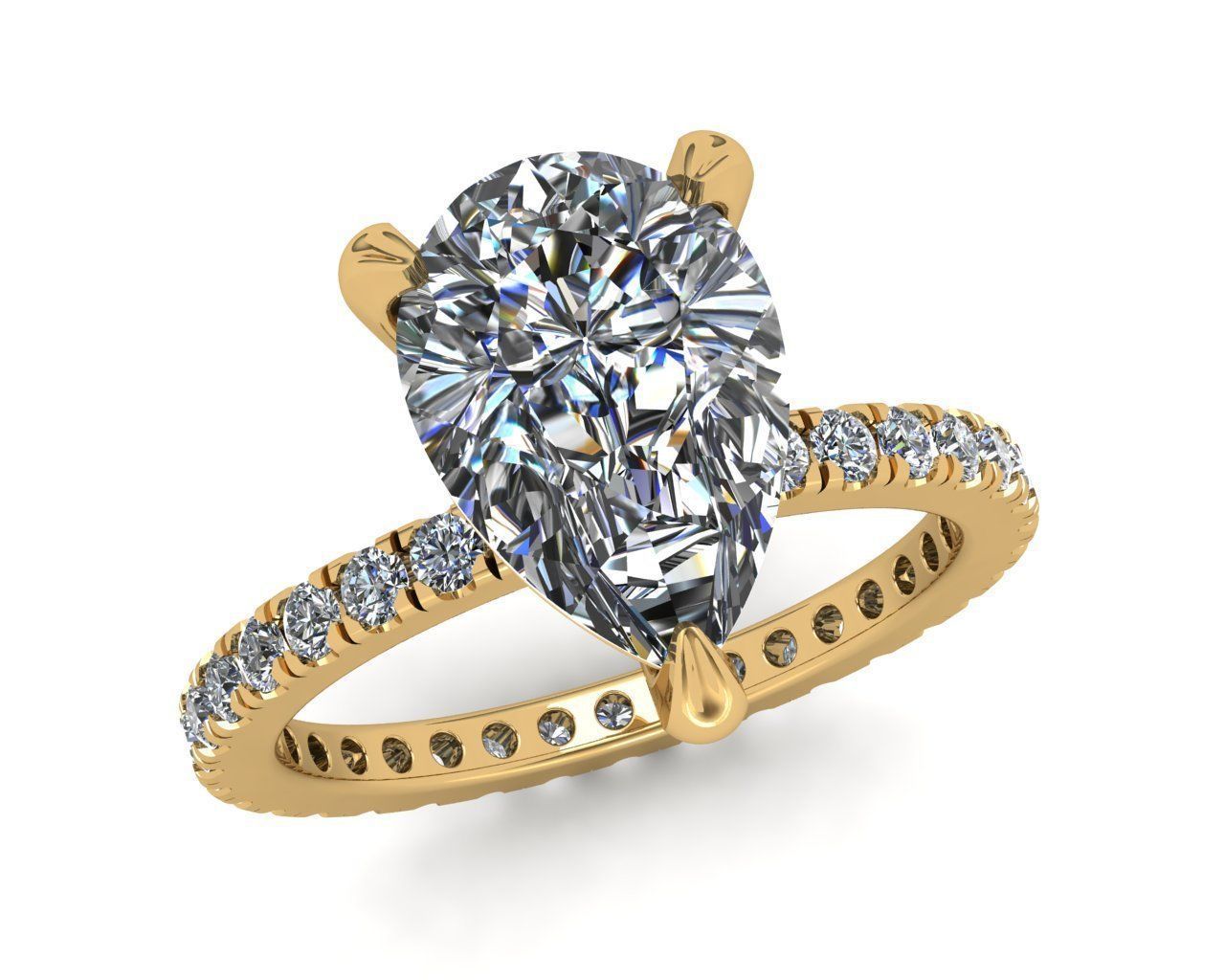 Pear Engagement Ring 3d Model 3D print model_3