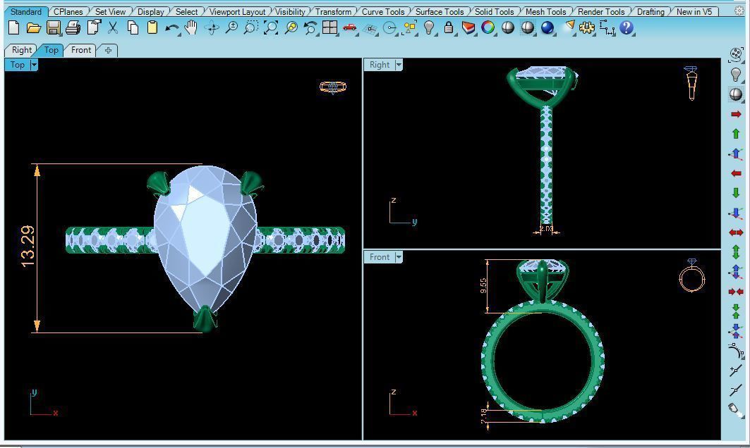 Pear Engagement Ring 3d Model 3D print model_15