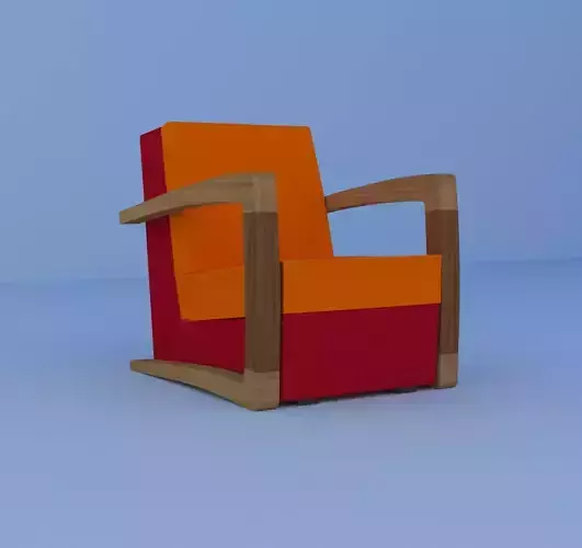 couch orange and chair with wooden frame