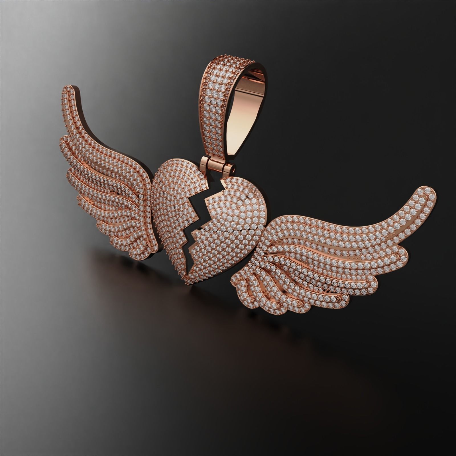Broken Heart with Wings Pendant 3D print model_6