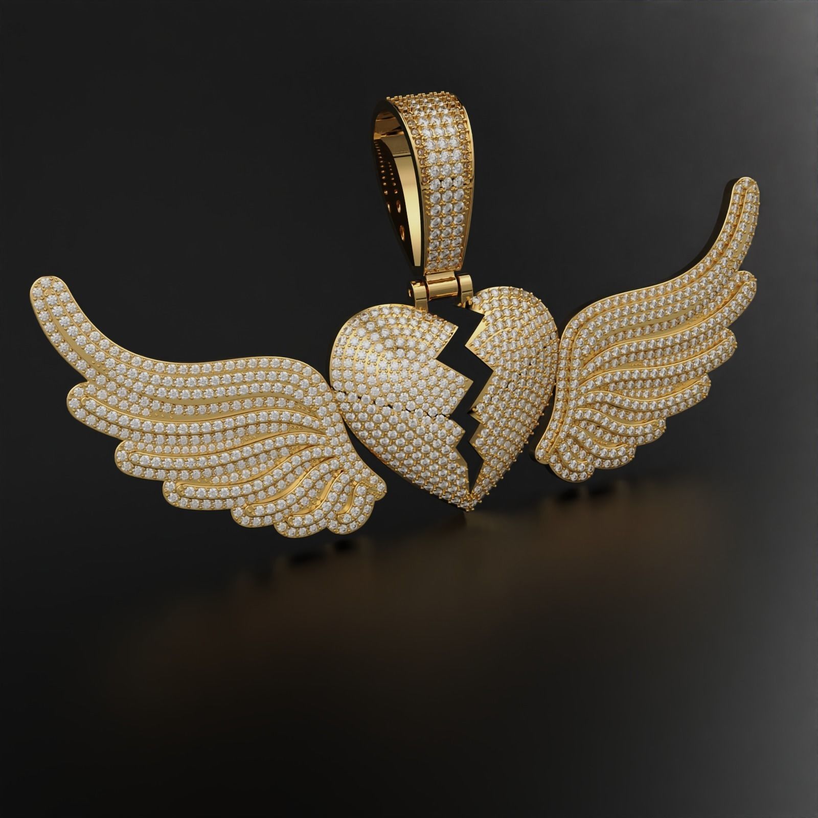 Broken Heart with Wings Pendant 3D print model_8
