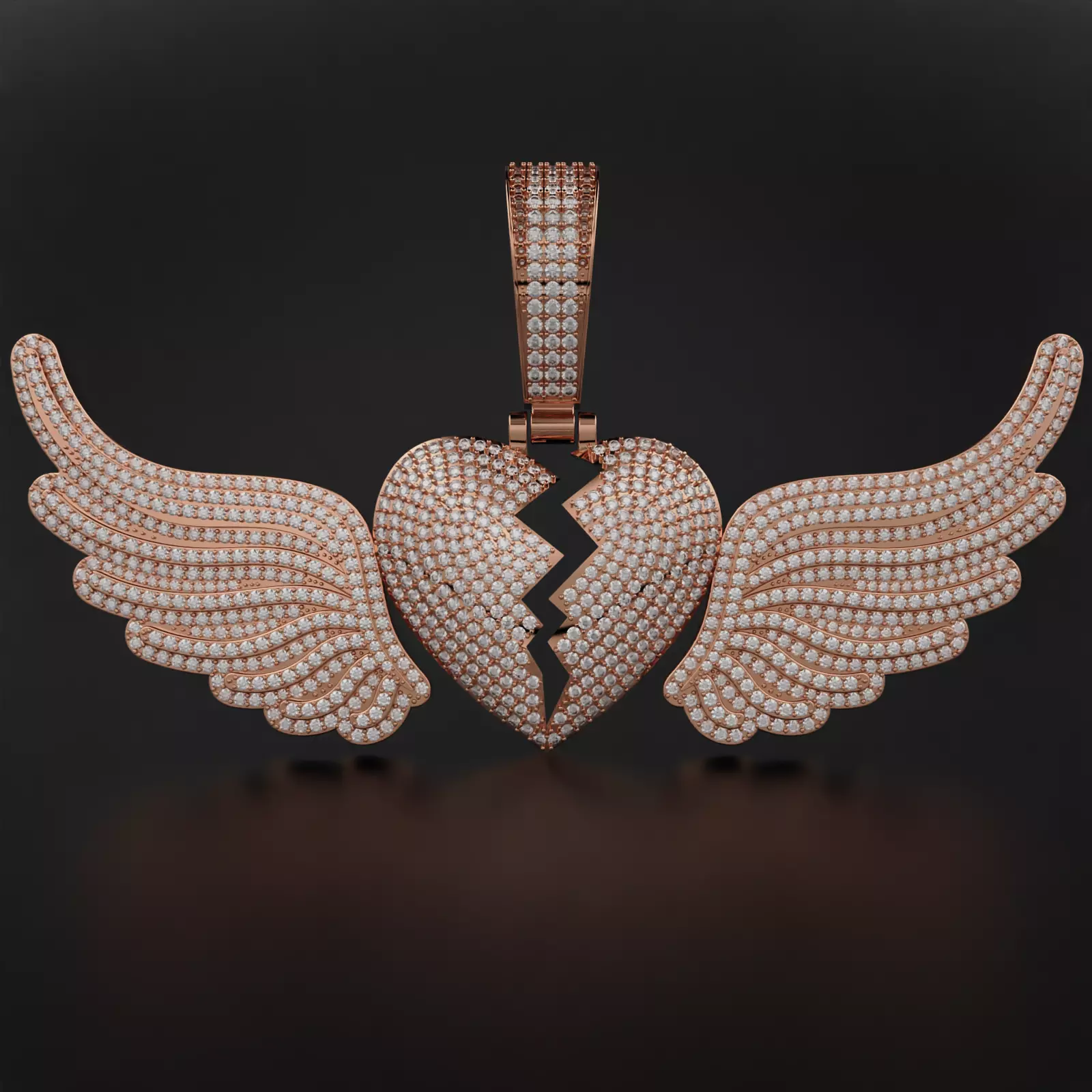 Broken Heart with Wings Pendant 3D print model_0