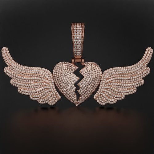 Broken Heart with Wings Pendant 3D print model