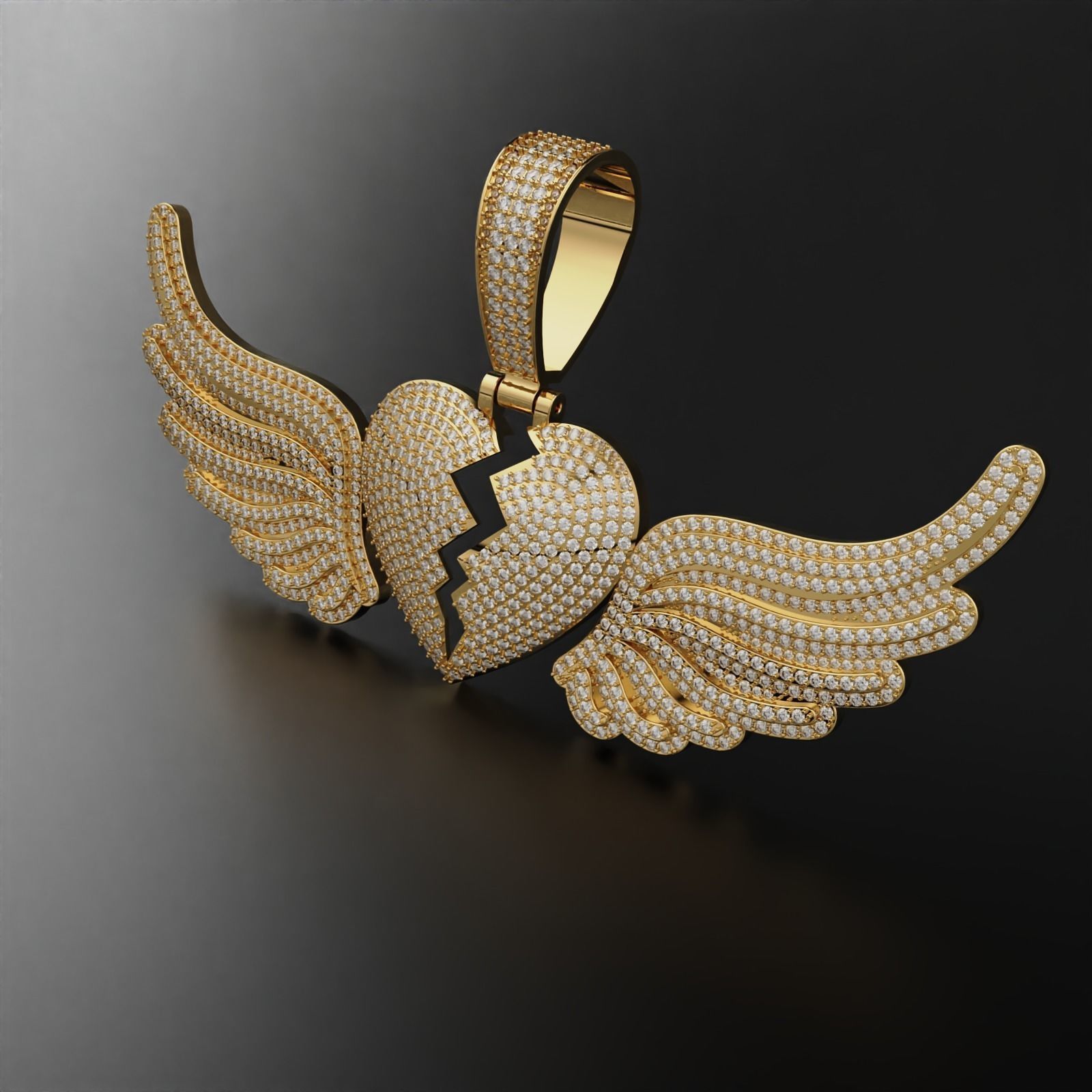 Broken Heart with Wings Pendant 3D print model_3