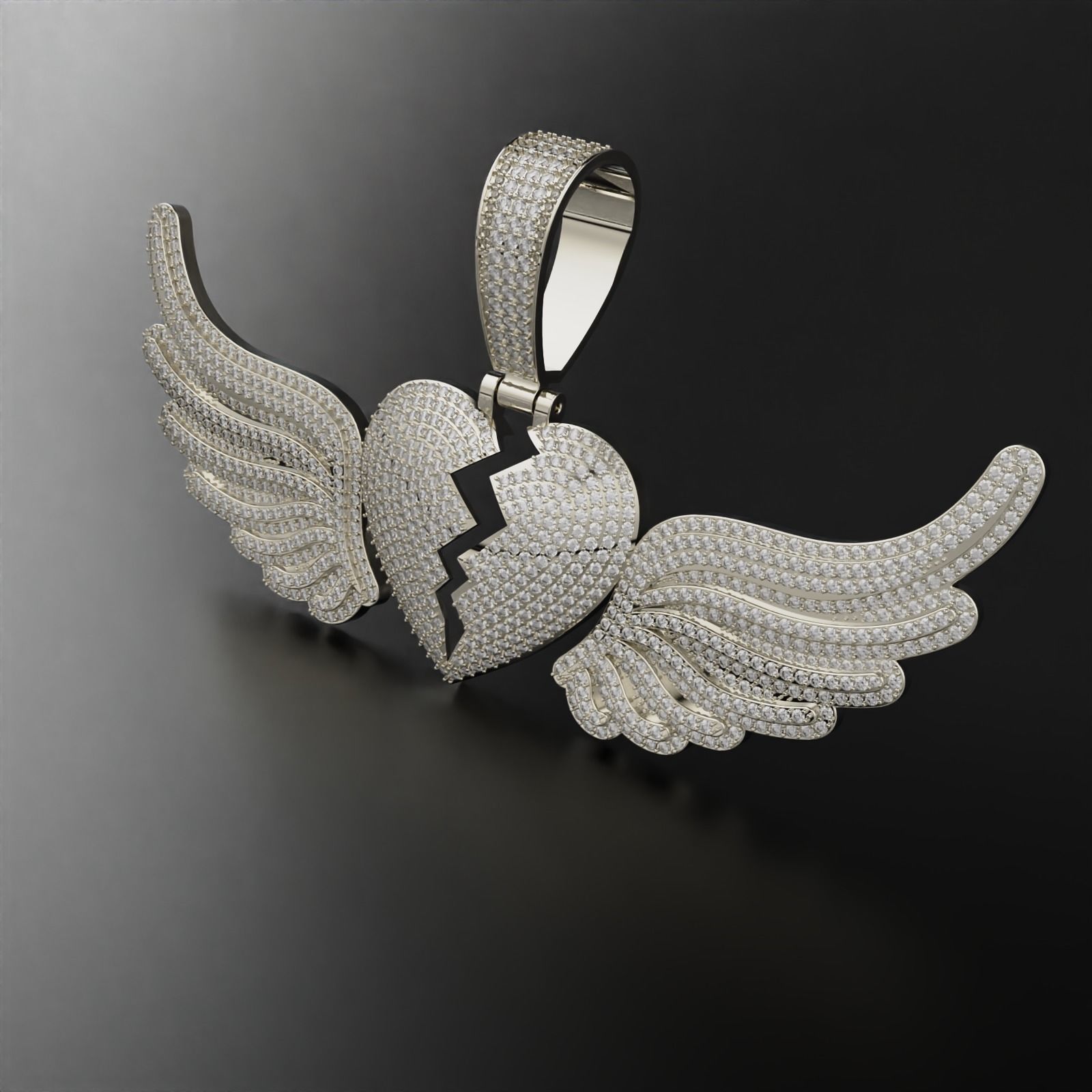 Broken Heart with Wings Pendant 3D print model_4