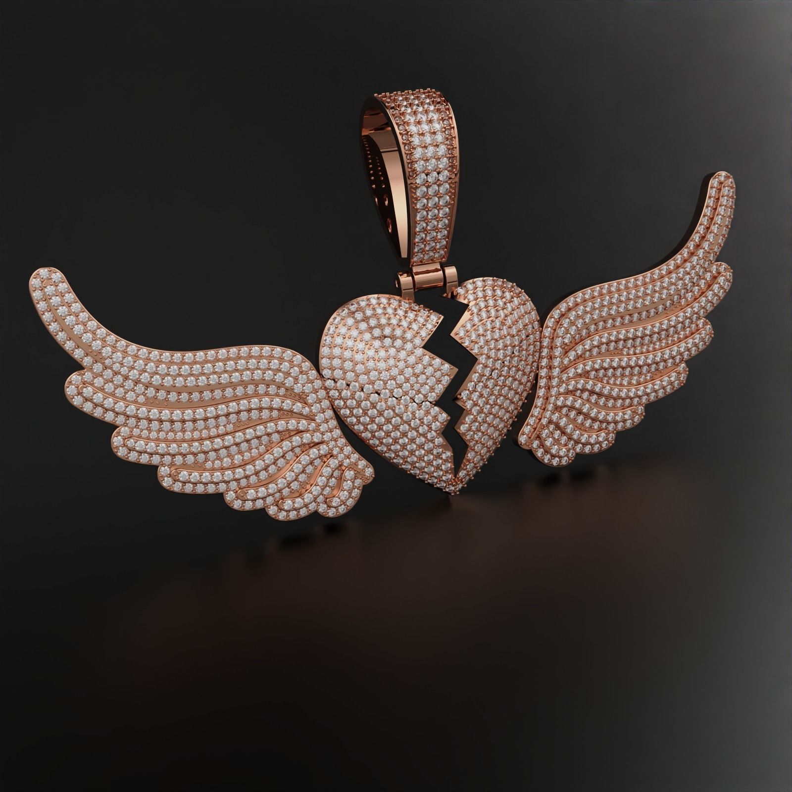 Broken Heart with Wings Pendant 3D print model_7