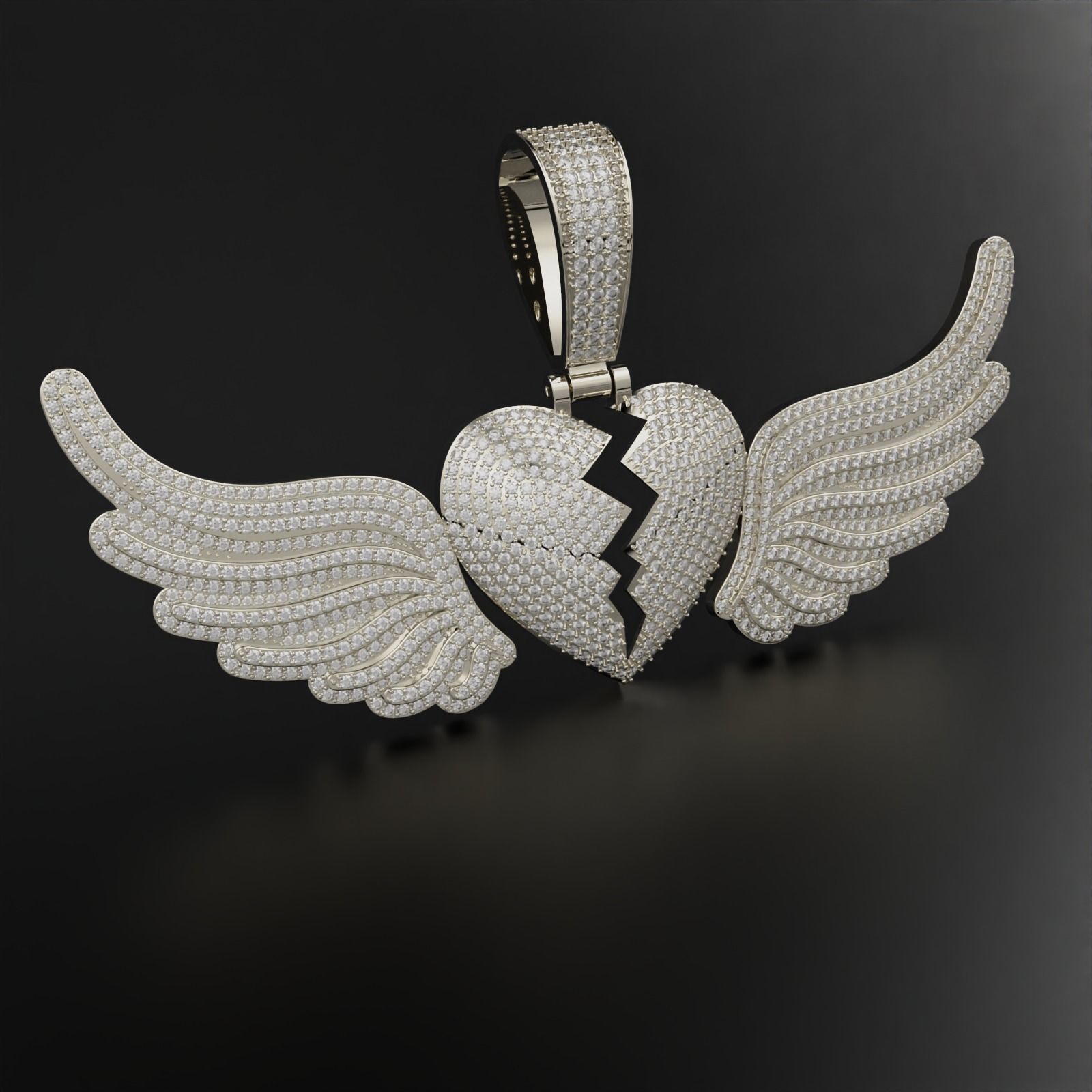 Broken Heart with Wings Pendant 3D print model_9