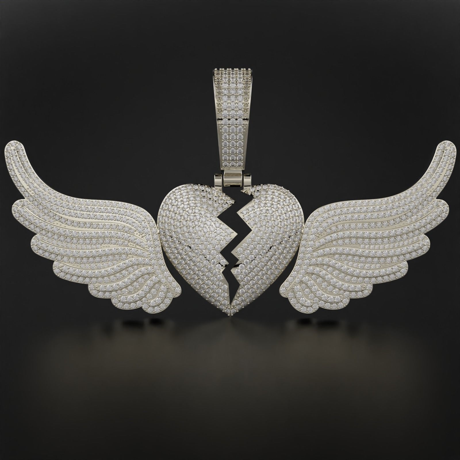 Broken Heart with Wings Pendant 3D print model_2