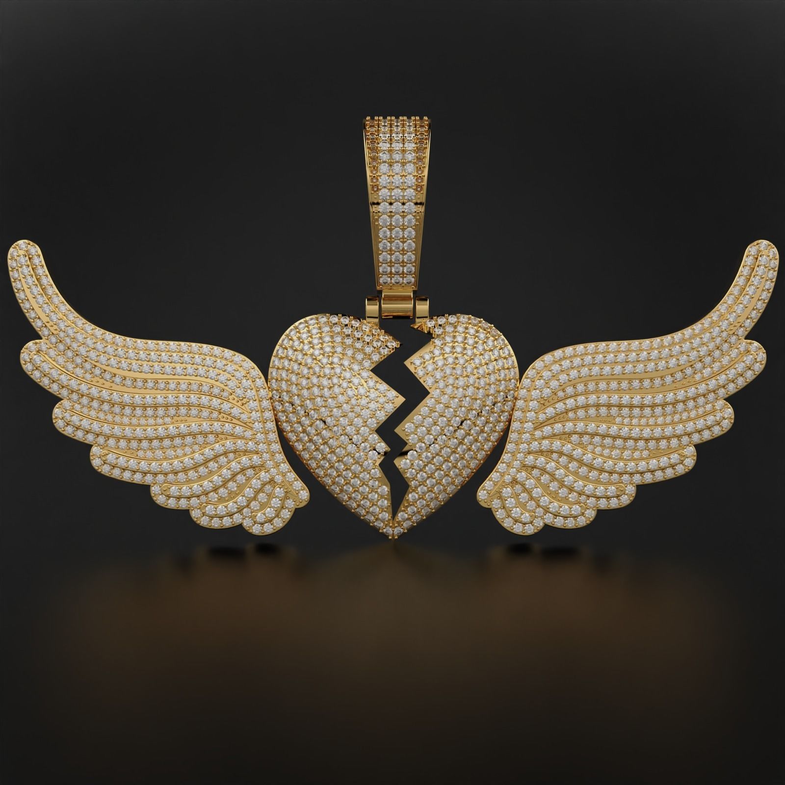 Broken Heart with Wings Pendant 3D print model_1